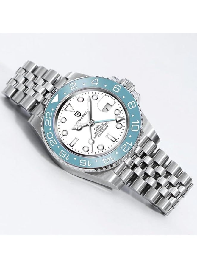 PAGANI DESIGN PD1662 White Dial GMT Automatic Men’s Watch Stainless Steel Jubilee Strap - Image 5