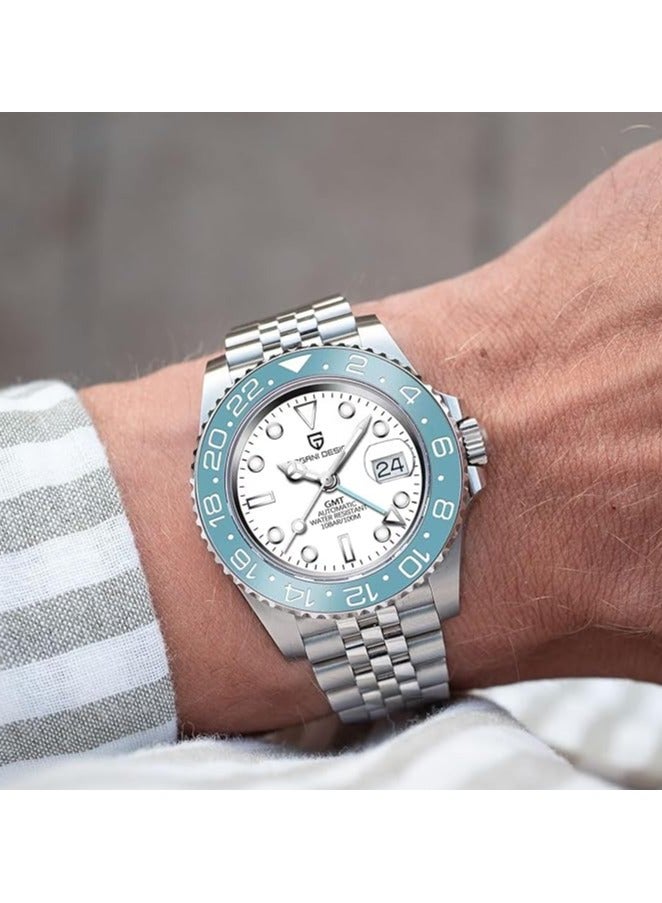 PAGANI DESIGN PD1662 White Dial GMT Automatic Men’s Watch Stainless Steel Jubilee Strap - Image 3