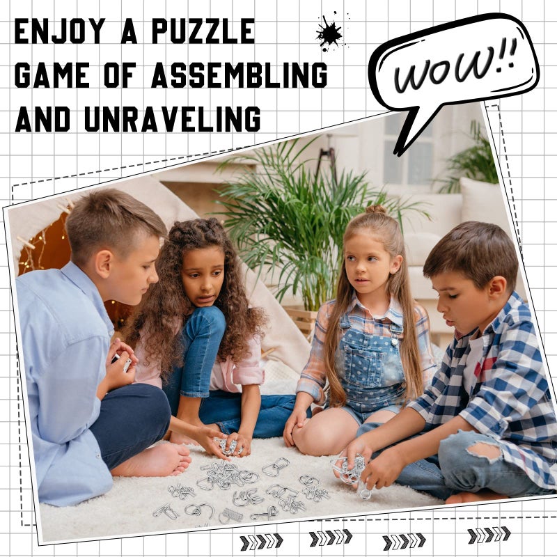 Yilloog Metal Brain Teaser Puzzles Set of 36 with Pouch, Steel IQ Games Physics Mind Metal Puzzles for Adults Basket Stocking Stuffers for Boys Girls Adults Challenge Gifts (Easy) - Image 4