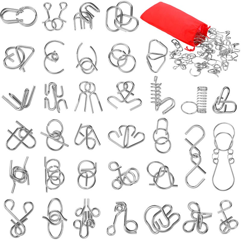 Yilloog Metal Brain Teaser Puzzles Set of 36 with Pouch, Steel IQ Games Physics Mind Metal Puzzles for Adults Basket Stocking Stuffers for Boys Girls Adults Challenge Gifts (Easy) - Image 1