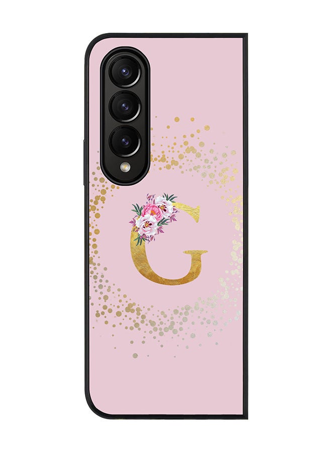 Stylizedd Rugged Black edge case for Samsung Galaxy Z Fold4 Slim fit Soft Case Flexible Rubber Edges TPU Gel Thin Cover - Custom Monogram Initial Letter Floral Pattern Alphabet - G (Pink) - Image 1