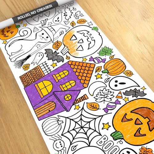 Tiny Expressions Halloween Coloring Tablecloth Rolled No Creases 30 x 72 Giant Coloring Poster to Color On Halloween Activities - Image 1