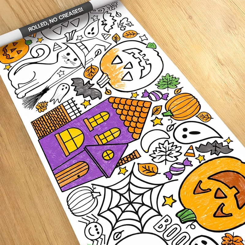 Tiny Expressions Halloween Coloring Tablecloth Rolled No Creases 30 x 72 Giant Coloring Poster to Color On Halloween Activities - Image 2