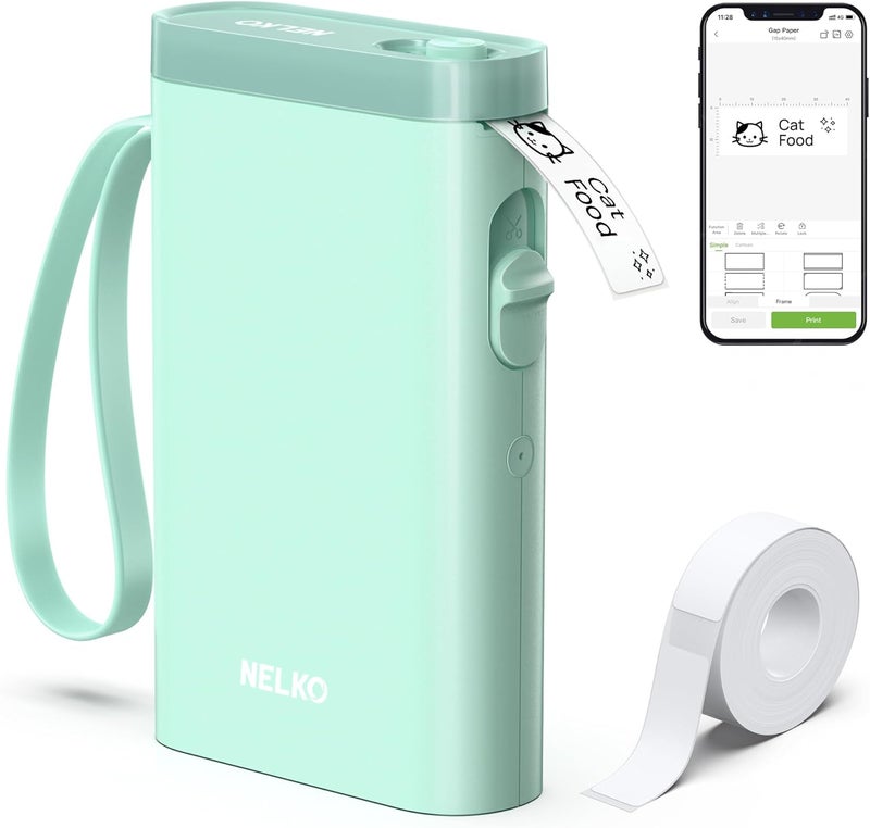 Nelko Label Printer, Bluetooth P21 Self-Adhesive Labelling Device, Portable Labelling Device, Self-Adhesive Label Printer, Wireless, Mini Label Printer with iOS Android, for Home, Office, Green - Image 1
