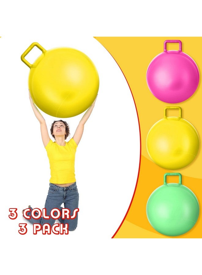 Lewtemi Lewtemi 3 Pcs 29 Inch Bouncing Ball with Handle, Outdoors Hopper Jumping Hopping Ball and Air Pump for Sports School Games Exercise (Yellow, Light Green, Pink)  - Image 3