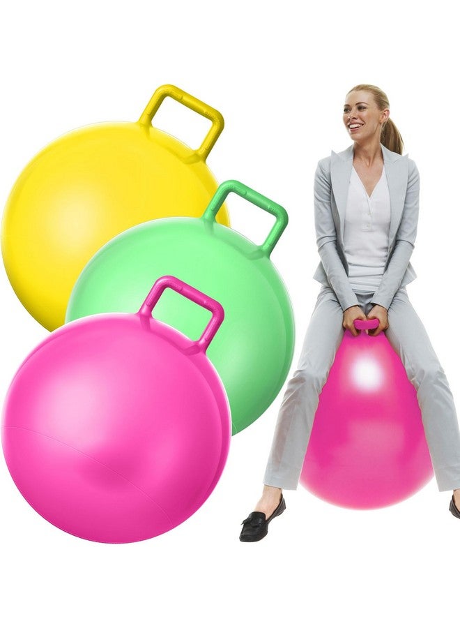 Lewtemi Lewtemi 3 Pcs 29 Inch Bouncing Ball with Handle, Outdoors Hopper Jumping Hopping Ball and Air Pump for Sports School Games Exercise (Yellow, Light Green, Pink)  - Image 1