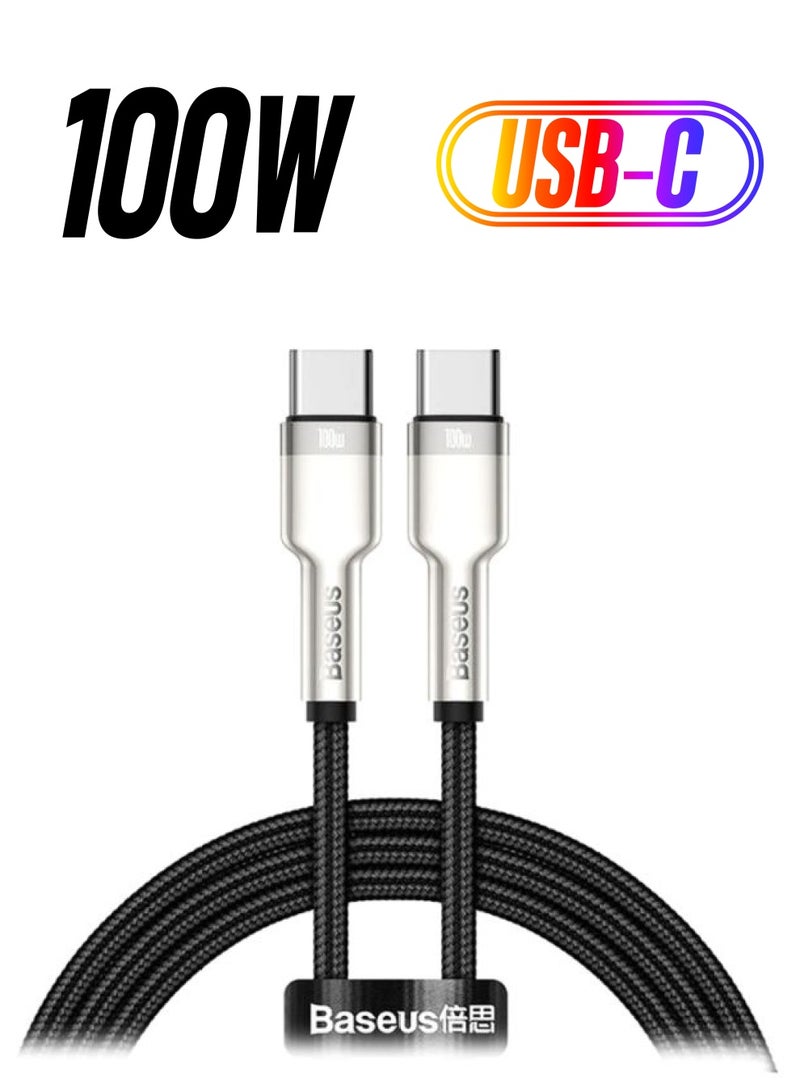 بيسوس كابل USB C بطول 1 متر، كابل مضفر للشحن سريع بتقنية PD وقدرة 100 وات من USB C إلى USB C متوافق مع آي باد ميني 6، وماك بوك برو 2021 مقاس 14 و16 بوصة، وماك بوك آير، وآي باد برو مقاس 12.9 بوصة، وسامسونج +S21، وهواوي P30، وغيرهم من الأجهزة. أسود/فضي - Image 1
