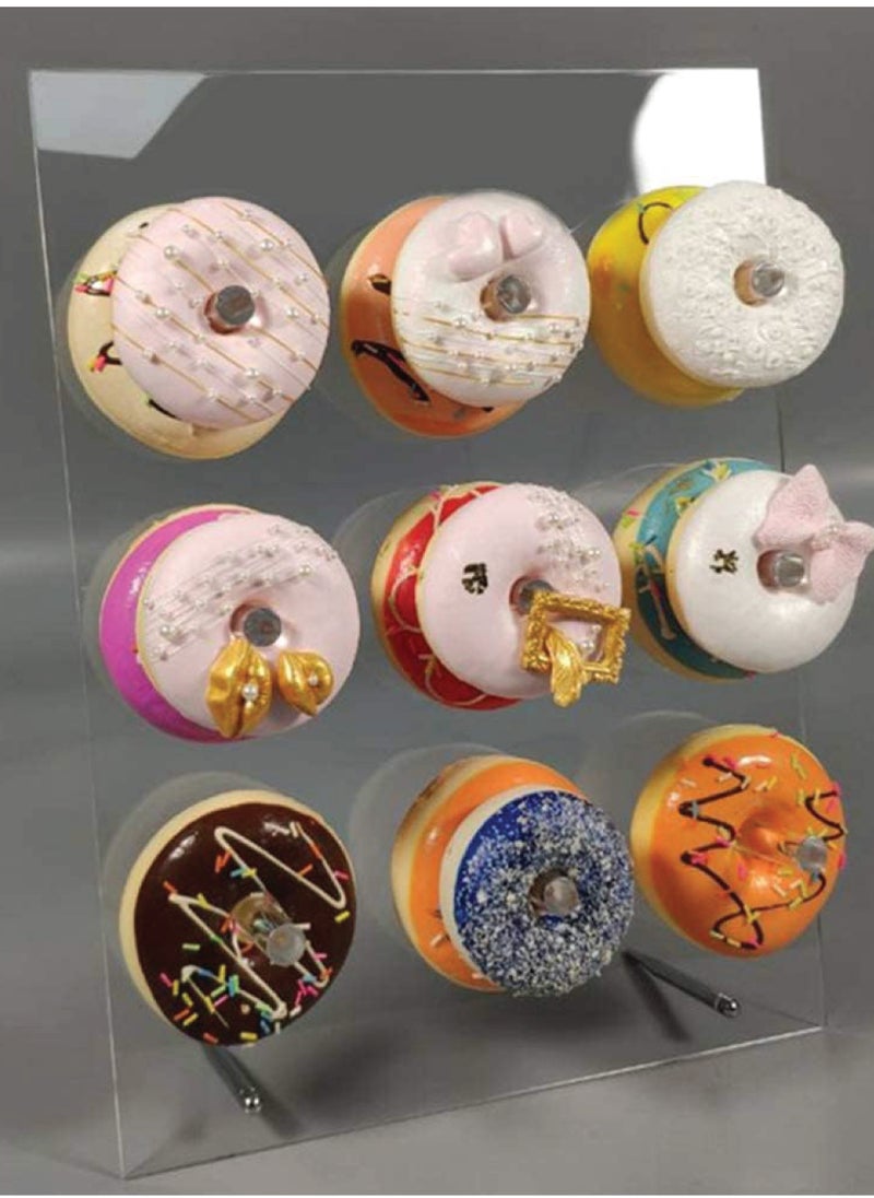 SMARTPOINTS Reusable Acrylic Donut Wall Display Stand On Table Crystal Clear Handmade Donut Holder for Baby Showers Birthday Holiday Gathering Donut Party Decorations and More 9 Pillars  - Image 1