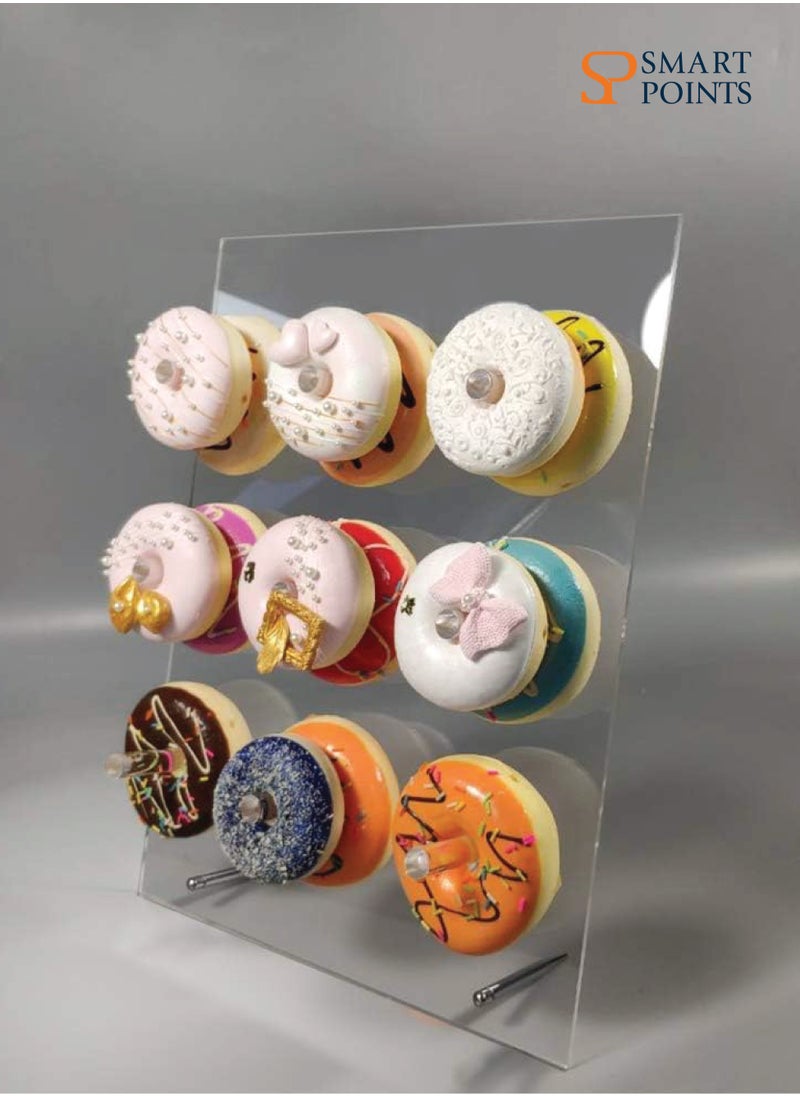 SMARTPOINTS Reusable Acrylic Donut Wall Display Stand On Table Crystal Clear Handmade Donut Holder for Baby Showers Birthday Holiday Gathering Donut Party Decorations and More 9 Pillars  - Image 2