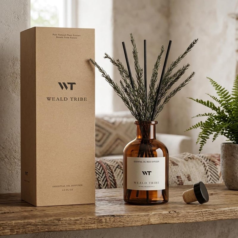 WEALD TRIBE Reed Diffuser Set for Bathroom Air Fresheners, Oil Diffuser Sticks | French Black Juniper & Cedar Scent 4.0 fl oz Home Fragrance with Sticks Defusers | House Bedroom Office Shelf Decor - Image 3