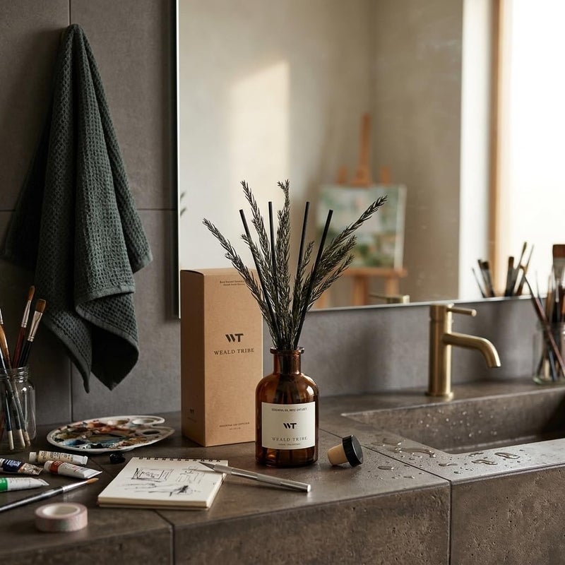 WEALD TRIBE Reed Diffuser Set for Bathroom Air Fresheners, Oil Diffuser Sticks | French Black Juniper & Cedar Scent 4.0 fl oz Home Fragrance with Sticks Defusers | House Bedroom Office Shelf Decor - Image 2