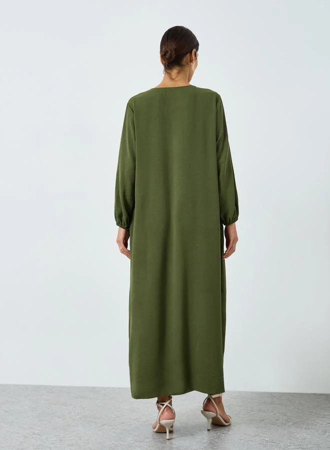 Take Two Dark Green Women Dark Green Pleated Detail Jalabiya for Women | Best Price UAE