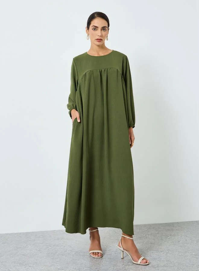 Take Two Dark Green Women Dark Green Pleated Detail Jalabiya for Women | Best Price UAE