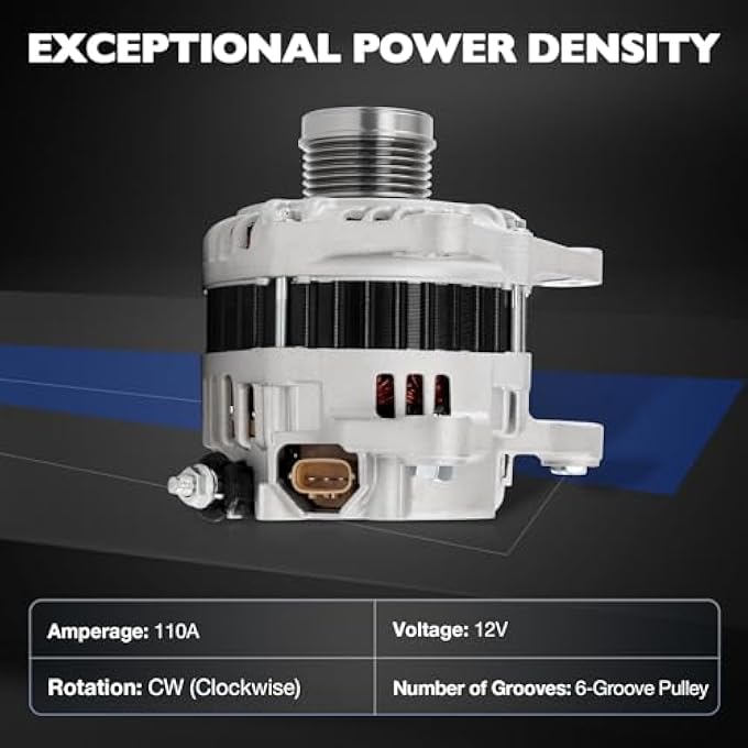 Misakomo PG-11657 Alternator Compatible with Nissan Altima L4 2.5L 2013-2018, Replaces 23100-3TA1B, 23100-3TA1A, A2TJ1881, A2TJ1891, 11657, 11657N, 110A 12V 6-Groove Pulley CW - Image 4