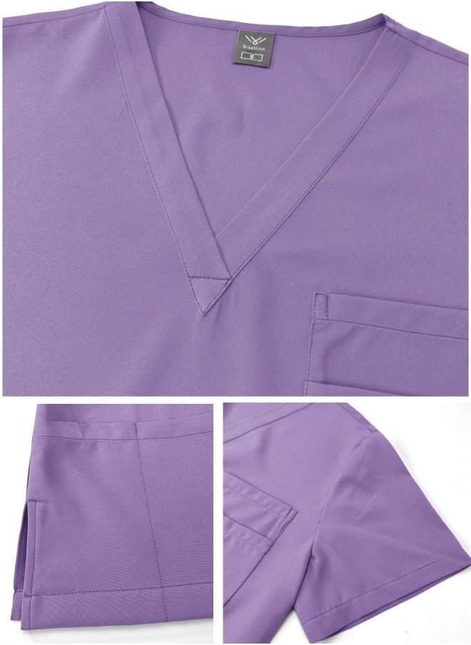 NiaaHinn Womens Men Medical Scrubs Set Unisex Scrub Top and Scrub Pant Set Medical Uniform Scrubs Medical Uniform Set (Black)  - Image 3