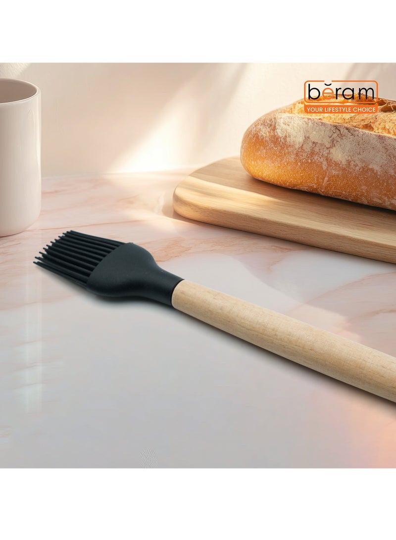 Beram  Silicone OIl Brush Cooking Utensil with Wooden Handles Heat Resistant BPA Free Non-Stick Kitchen Tools for Cooking Baking Mixing Stirring Serving Frying Grilling – Black (Single Oil Brush) - Image 5
