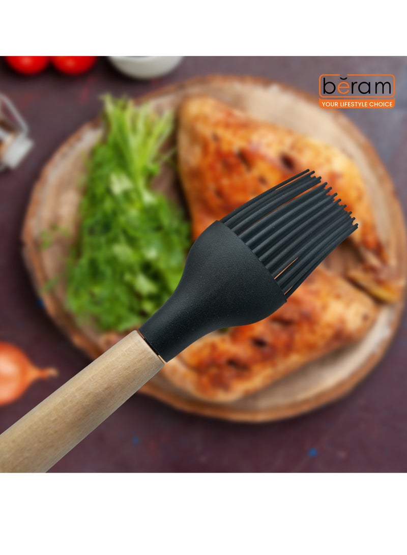 Beram  Silicone OIl Brush Cooking Utensil with Wooden Handles Heat Resistant BPA Free Non-Stick Kitchen Tools for Cooking Baking Mixing Stirring Serving Frying Grilling – Black (Single Oil Brush) - Image 2