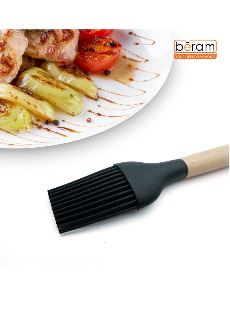 Beram  Silicone OIl Brush Cooking Utensil with Wooden Handles Heat Resistant BPA Free Non-Stick Kitchen Tools for Cooking Baking Mixing Stirring Serving Frying Grilling – Black (Single Oil Brush) - Image 4