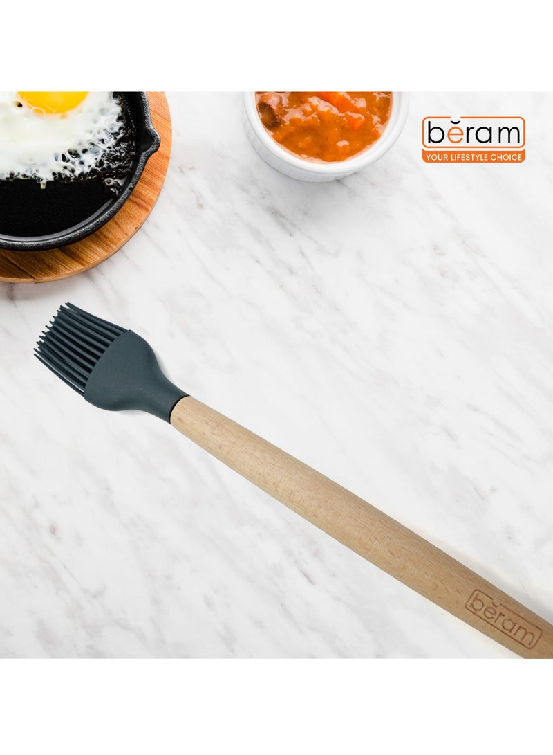 Beram  Silicone OIl Brush Cooking Utensil with Wooden Handles Heat Resistant BPA Free Non-Stick Kitchen Tools for Cooking Baking Mixing Stirring Serving Frying Grilling – Black (Single Oil Brush) - Image 3