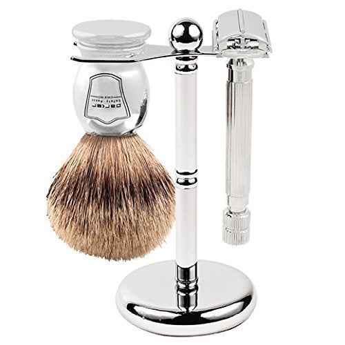 Parker Safety Razor Parker 82R Shave Set, Includes Parker Pure Badger Shave Brush, Chrome Shave Stand, 82R Heavyweight Double Edge Butterfly Safety Razor and 5 Parker Premium Platinum Razor Blades