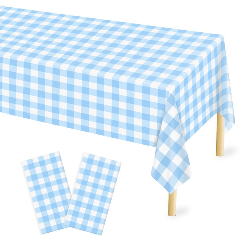Mulbozy 2 Pcs Light Blue Checkered Tablecloth 54 ?108 Inches Rectangle Blue Gingham Tablecloth Disposable Plastic Waterproof Table Cover For Outdoor Picnic  Kitchen  Holiday Birthday Party - Image 1