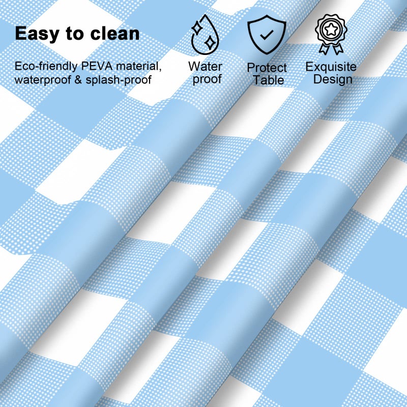 Mulbozy 2 Pcs Light Blue Checkered Tablecloth 54 ?108 Inches Rectangle Blue Gingham Tablecloth Disposable Plastic Waterproof Table Cover For Outdoor Picnic  Kitchen  Holiday Birthday Party - Image 3