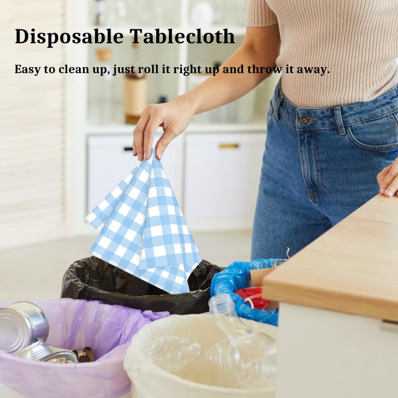 Mulbozy 2 Pcs Light Blue Checkered Tablecloth 54 ?108 Inches Rectangle Blue Gingham Tablecloth Disposable Plastic Waterproof Table Cover For Outdoor Picnic  Kitchen  Holiday Birthday Party - Image 5