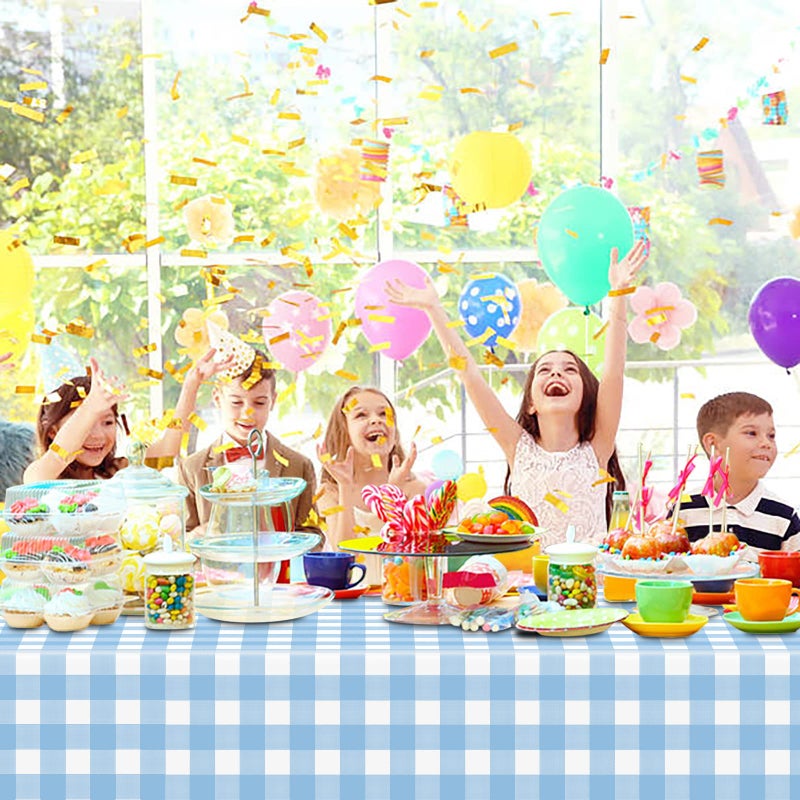 Mulbozy 2 Pcs Light Blue Checkered Tablecloth 54 ?108 Inches Rectangle Blue Gingham Tablecloth Disposable Plastic Waterproof Table Cover For Outdoor Picnic  Kitchen  Holiday Birthday Party - Image 4