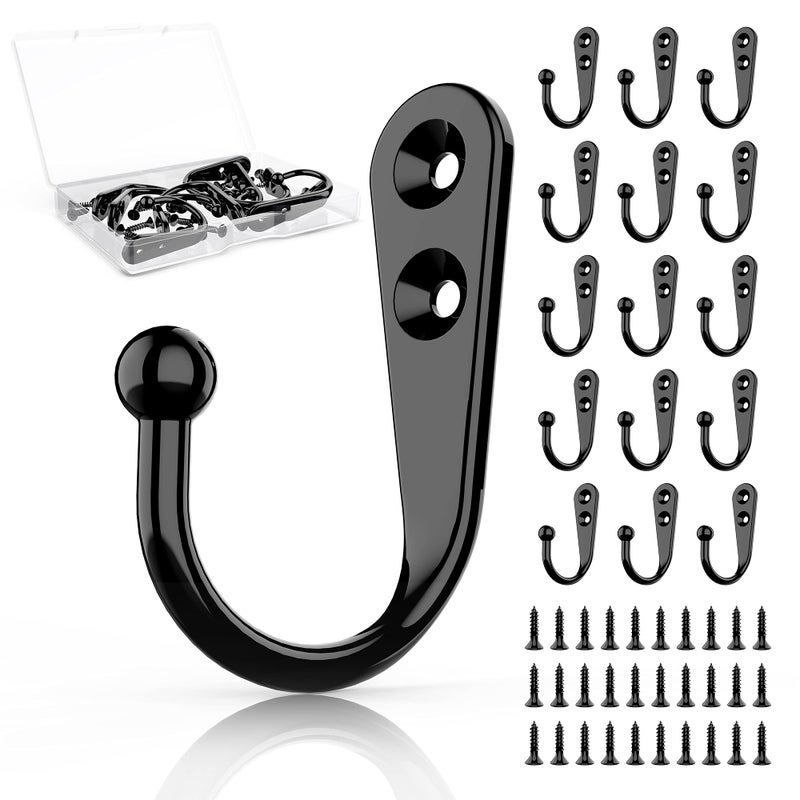ZAYBOD 15Pcs Black Wall Mounted Coat Hooks Hanger Hook with 30 Pieces Screws for Hanging Hat Towel Key Robe Coats Scarf Bag Cap Coffee Cup Mugs
