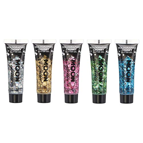 Holographic Chunky Face  Body Glitter Gel by Moon Glitter  040fl oz  Set of 5 colours  Glitter Face Paint