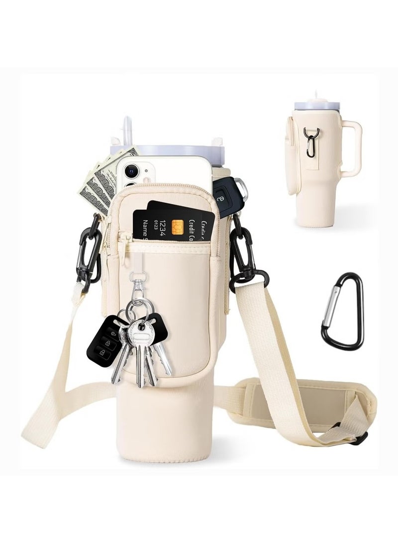 Generic Water Bottle Carrier Bag with Phone Pocket for Stanley 40oz Tumbler Water Bottle Holder Pouch with Adjustable Shoulder Strap and Carabiner Stanley Cup Accessories for Hiking Travelling Camping - Image 1