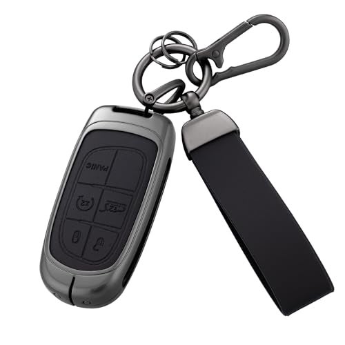 Qunzes Key Fob Cover with Heavy-duty Keychain for Grand Cherokee Renegade Dodge Durango Challenger Wrangler Patriot Comander Journey (Black) - Image 1