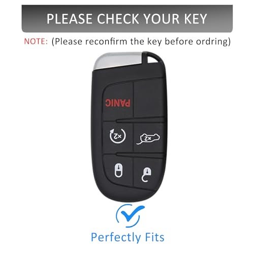 Qunzes Key Fob Cover with Heavy-duty Keychain for Grand Cherokee Renegade Dodge Durango Challenger Wrangler Patriot Comander Journey (Black) - Image 2