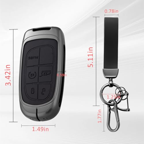 Qunzes Key Fob Cover with Heavy-duty Keychain for Grand Cherokee Renegade Dodge Durango Challenger Wrangler Patriot Comander Journey (Black) - Image 5