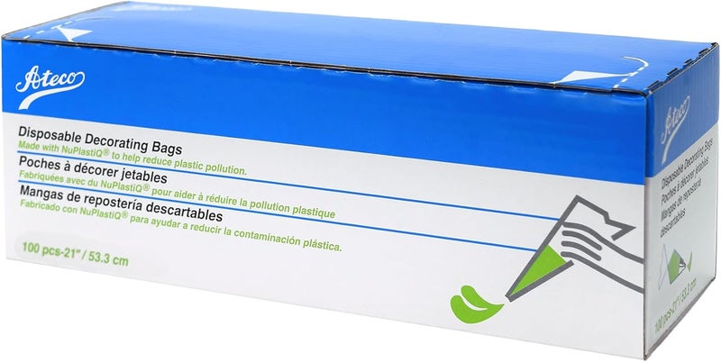 Ateco 4421 أكياس تزيين الكعك والتزيين البلاستيكية القابلة للتصرف مع NuPlastiQ، عبوة من 100، شفافة - Image 1