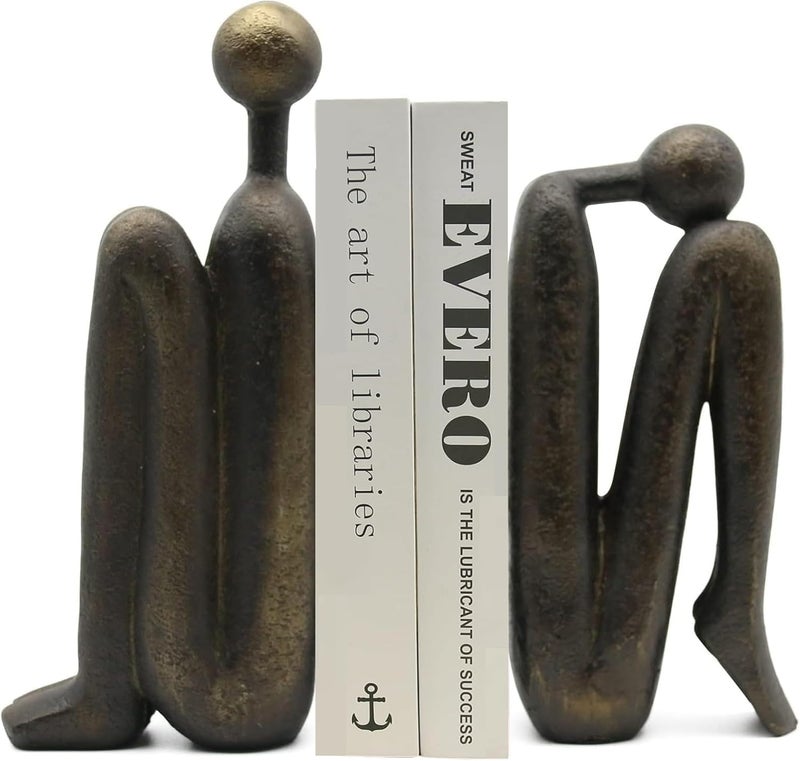 WANCHIY نهايات الكتب، نهايات الكتب الزخرفية المفكرة، حامل الكتب الأبيض والأسود، حامل الكتب الثقيل غير المنزلق - تمثال للأرفف، غرفة المعيشة، المكتب، ديكور المنزل (بني) - Image 1