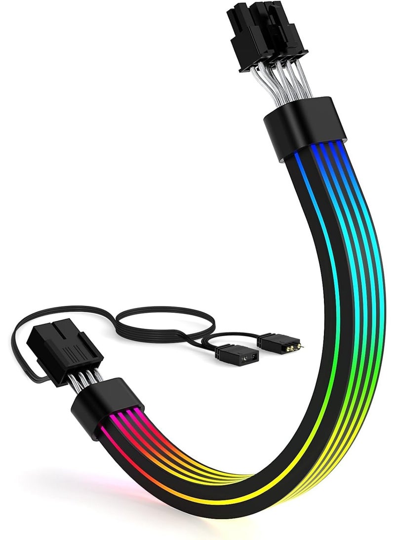 لاكام RGB PCIe Extension Cable with 8-Pin, ARGB GPU Power Cable with Addressable LEDs, 5V 3-Pin Connector for RTX 3060/4060/4070 & RX 6600/580, PC Case Lighting Accessory(Black, 34.5cm Length) - Image 1