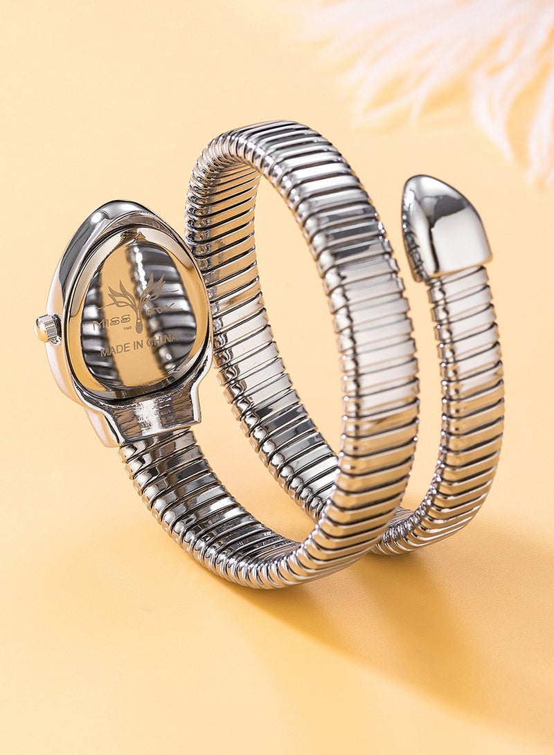 MISS FOX Women's Watch Snake Watch Snake Head Bracelet Stainless Steel with Diamonds Snake Watch - Image 5