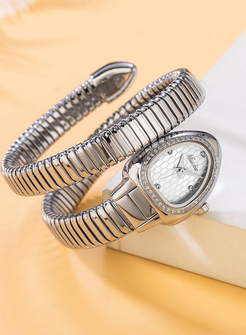 MISS FOX Women's Watch Snake Watch Snake Head Bracelet Stainless Steel with Diamonds Snake Watch - Image 3