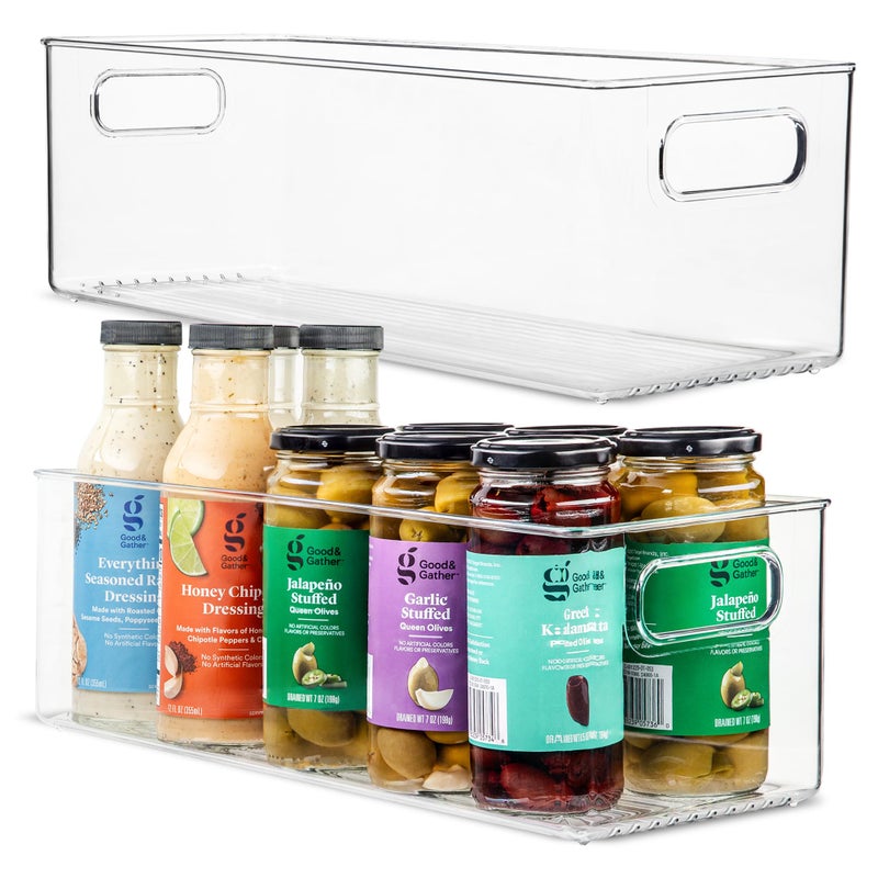 primebox Plastic Food Storage 2 Pack Clear Container Bin with Handles for Organizing Kitchen, Pantry, Refrigerator, Freezer, Pantry, Cabinet, Closet, Bathroom. 16â€x6â€x5â€ - Image 1