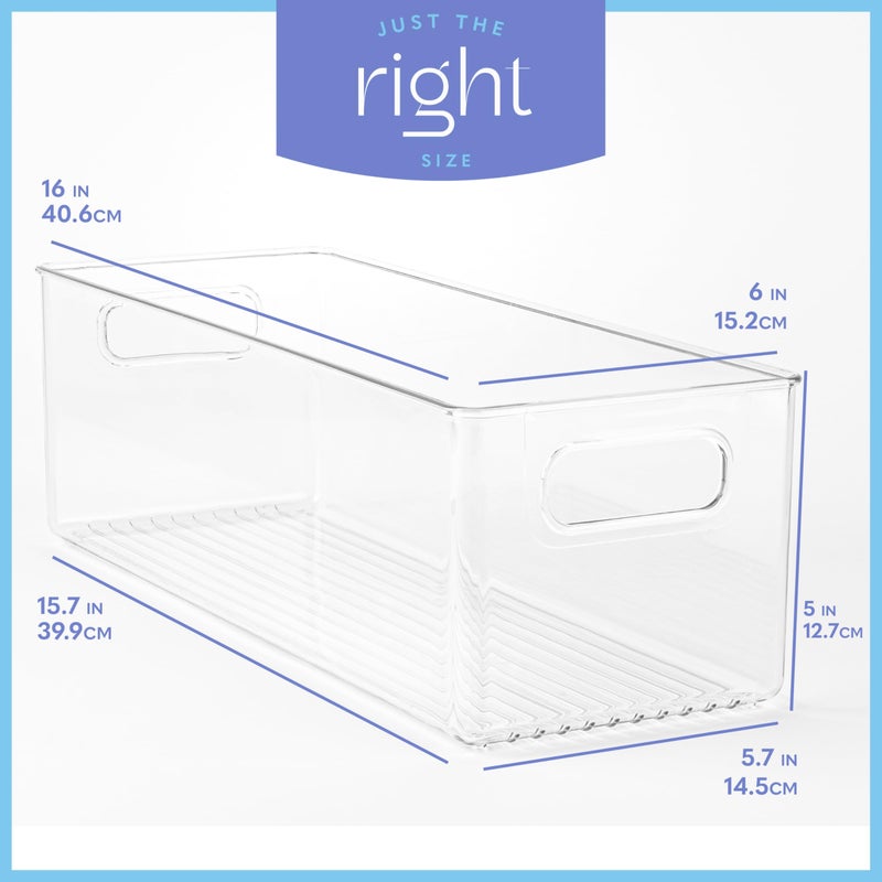 primebox Plastic Food Storage 2 Pack Clear Container Bin with Handles for Organizing Kitchen, Pantry, Refrigerator, Freezer, Pantry, Cabinet, Closet, Bathroom. 16â€x6â€x5â€ - Image 3