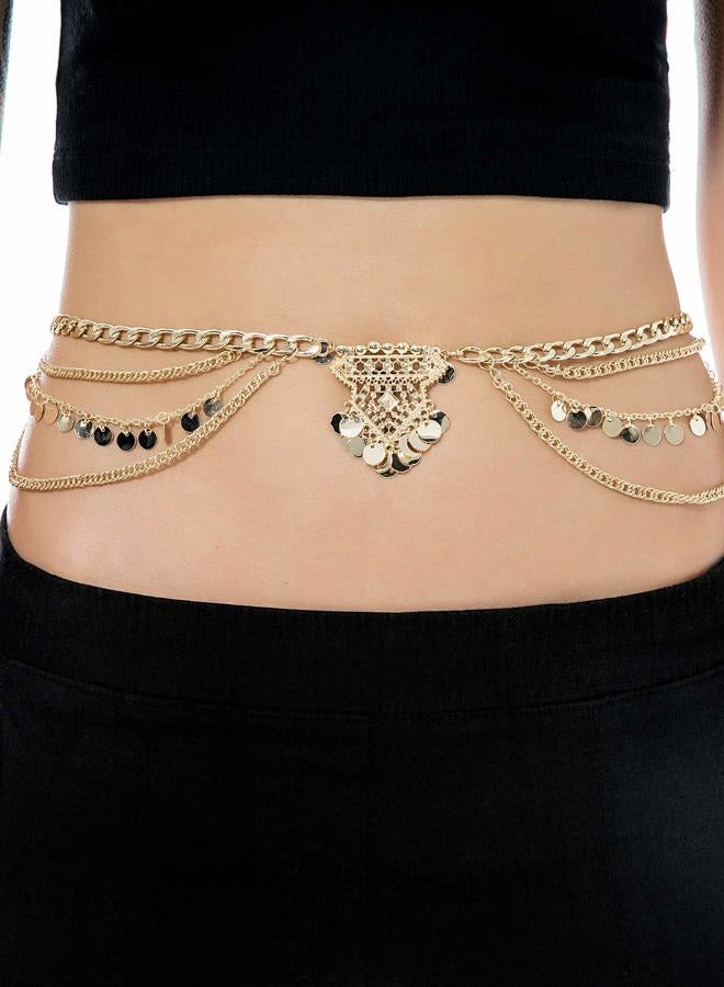 Tornito 2 PCS Waist Belt Chain Vintage Dangle Dancing Tassel Body Chain Bikini Beach Body Jewelry for Women Girl Silver Gold Tone A:2pcs,Gold Tone - Image 3