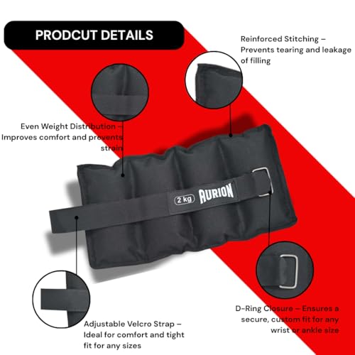 Aurion Ankle Weight Bands 2kg x 2 | Adjustable Wrist Weights for Women & Men | Durable & Quality Polyester Resistance Bands for Strength Training, Gym & Home Workout | Multi-Purpose | (Black) - Image 3