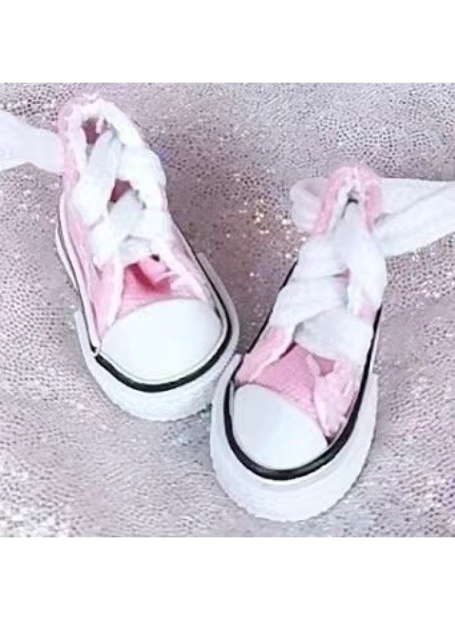 3.5cm Strap Shoes BJD Doll Change Casual Canvas Shoes 8 Points 17cm Doll Change Shoes-Colour:Pink Canvas Shoes-High:8 Minutes 17cm Canvas Shoes  - Image 1