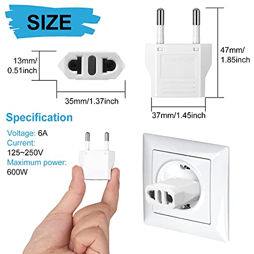 Romeda 6 Pack US to Europe Plug Adapter - Type C European Travel Adapter, Wall Plug Power Converter for Europe (White) - Image 2