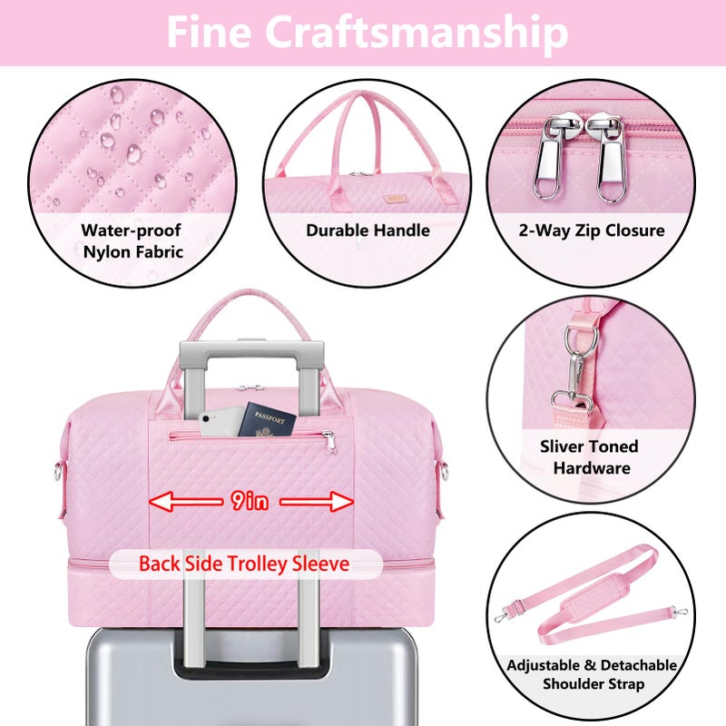ITIEZY Weekender Bag for Women Travel Duffel Bag - Carry On Overnight Bag with Shoe Compartment Large Nylon Duffle Tote Bag 21.5" with Toiletry Bag for Traveling Business Weekend Trip 3Pcs Set - Image 5