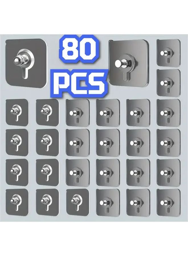 خطافات حائطية حديثة شفافة 80 قطعة لاصقة قوية بدون حفر مقاومة للماء - Image 1