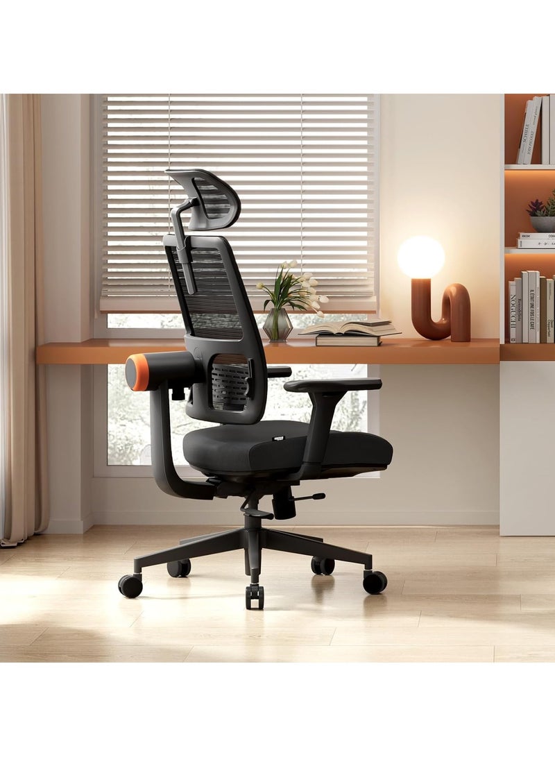 DROGO Ergonomic Office Chair for Work from Home, High Back Computer Chair with Adaptive Lumbar Support, 4D Armrest, Recline, Adjustable Height & Headrest, Mesh Chair for Office (Black) - Image 2