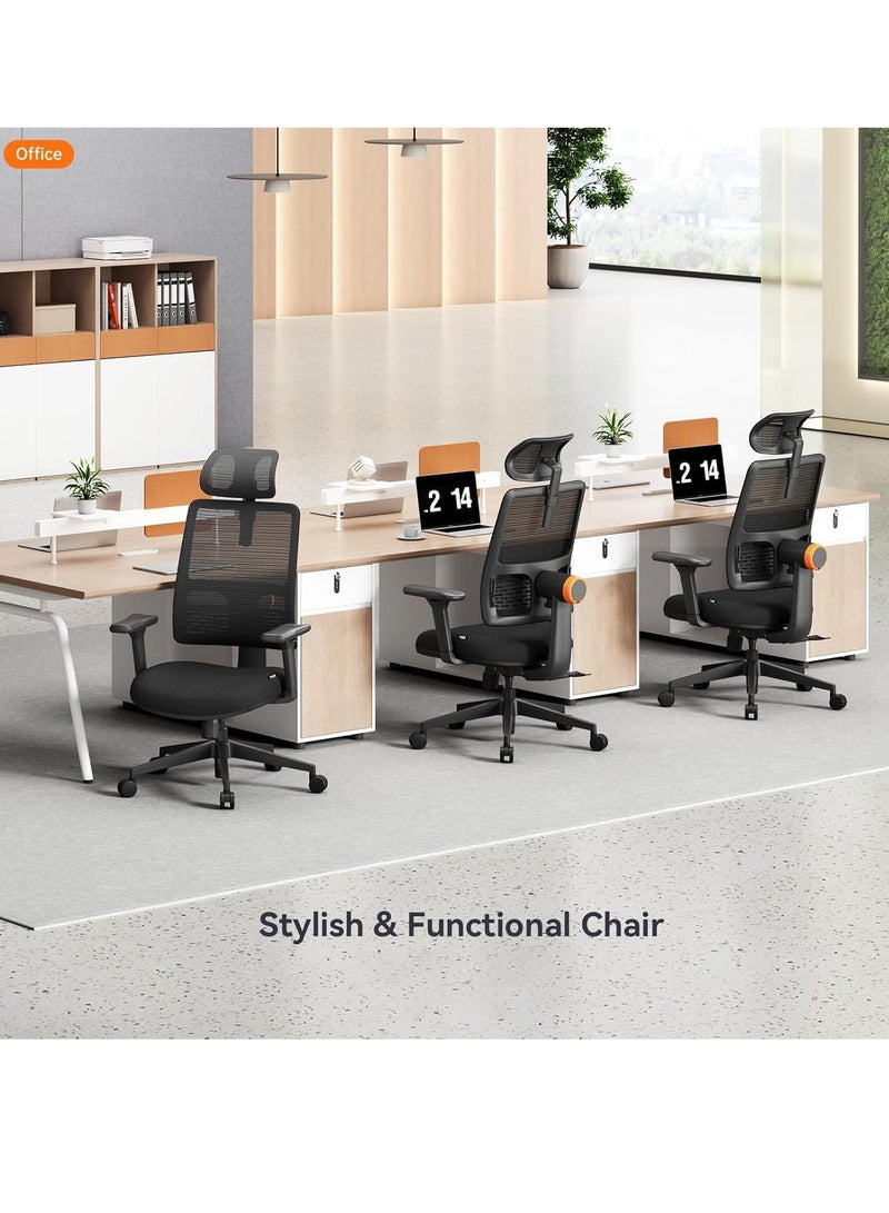 DROGO Ergonomic Office Chair for Work from Home, High Back Computer Chair with Adaptive Lumbar Support, 4D Armrest, Recline, Adjustable Height & Headrest, Mesh Chair for Office (Black) - Image 4