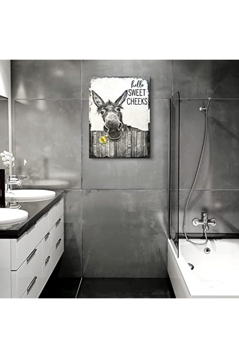 citari Farmhouse Bathroom Wall Art Hello Sweet Cheeks Donkey Poster Rustic Canvas Print - Image 3